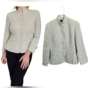 Lauren Ralph Lauren Linen Mandarin Collar Jacket Blazer Women’s 4P Ivory Twill